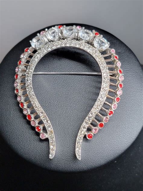 Vintage Reja Sterling Silver Rhinestone Pink Red Broo Gem