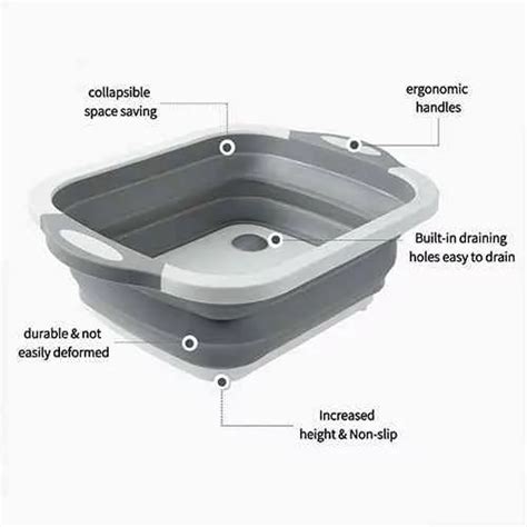 Multifunction Collapsible Cutting Board Dish Tub Drain Basket Ido Lk