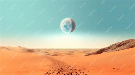 Premium Photo | A desert landscape with a planet in the middle