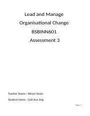 BSBINN601 Assessment 3 Docx Lead And Manage Organisational Change