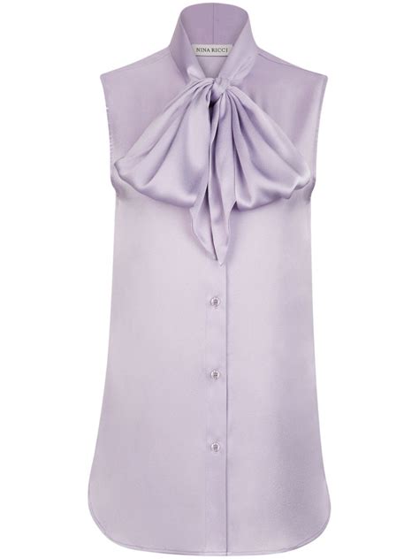 Nina Ricci Pussy Bow Satin Blouse Purple Editorialist