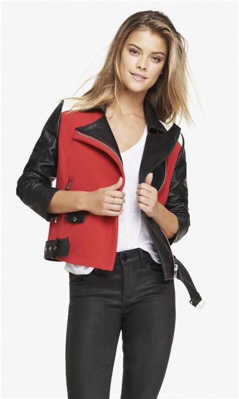 Express September 2014 Nina Agdal Faux Leather Jackets Jackets