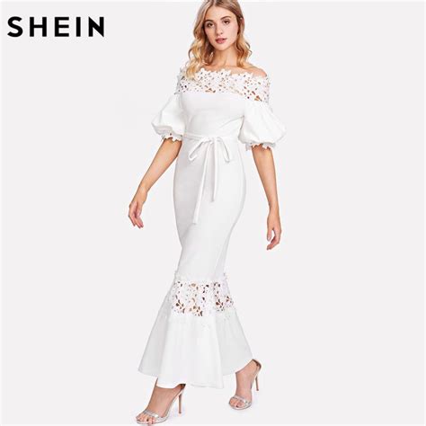 Shein White Off The Shoulder Bishop Sleeve Sheath Party Dress Half