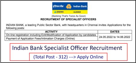 Indian Bank Specialist Officer Recruitment 2022 312 Post Apply