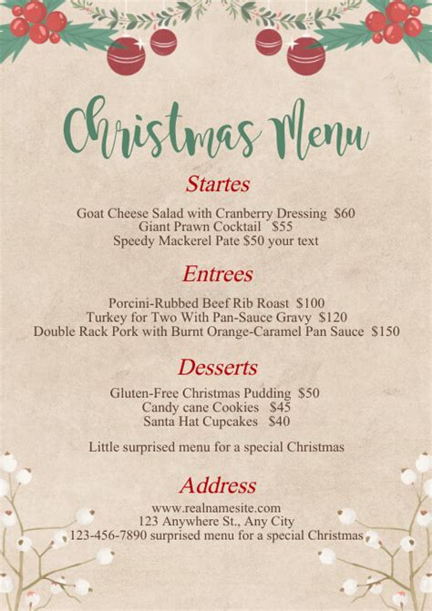 Christmas Menu A4 Template Postermywall