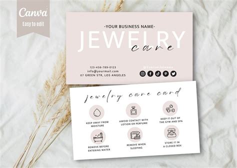 Jewelry Care Card Printable Jewellery Care Instructions Etsy In 2024