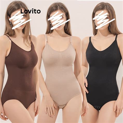 Lovito Casual Plain Basic Shapewear For Women Lne Coffee Apricot