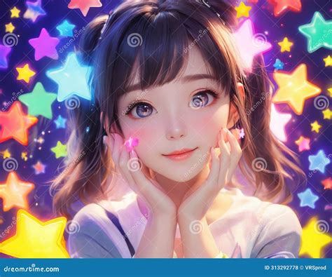 Dreamy Anime Girl With Stars Stock Illustration Illustration Of Style