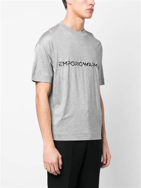 Emporio Armani Logo Print Crew Neck T Shirt Grey Farfetch