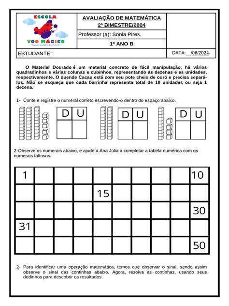 Avaliação De Matematica 1 Ano 2 Bimestre - Avaliação de Matemática 1º Ano - 2º Bimestre | PDF