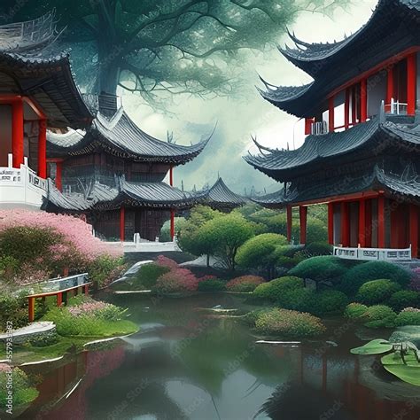 Ancient Chinese temple with a lake view and a garden, HD wallpaper ...