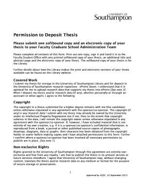 Permission To Deposit Thesis Form University Of Southampton Fill