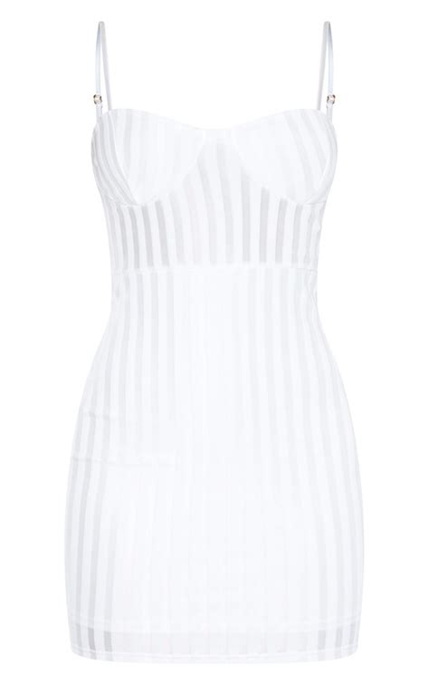 White Strappy Cup Detail Striped Bodycon Dress Prettylittlething Usa