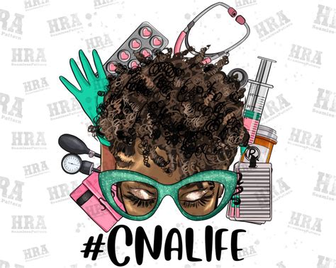 Afro Short Hair Messy Bun Cna Life Png Sublimation Design Black Woman