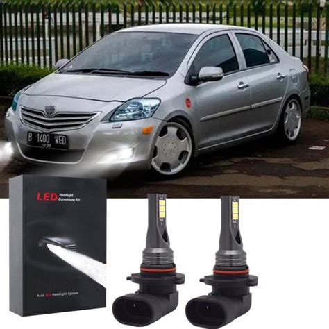 2pc 6000k White Led Headlight Kit Fog Light Bulbs For Toyota Vios 2007 2013 Plug And Play