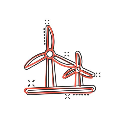 Wind Power Plant Icon In Comic Style Turbine Cartoon Vector Illustration On White Isolated