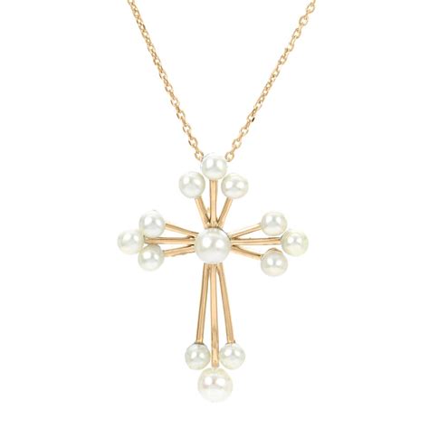 18 14k Gold 35 45mm Cultured Freshwater Pearl Cross Necklace