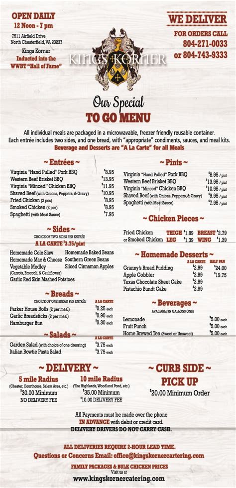 Kings Korner WEB MENU | King's Korner Catering