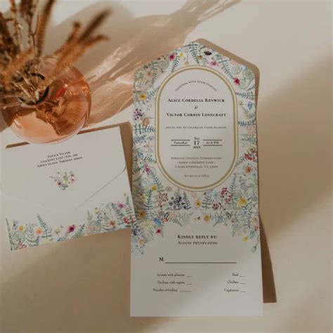 Vintage Wildflower Fern Beige Wedding All In One Invitation Zazzle