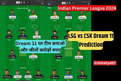 Lsg Vs Csk Dream Prediction In Hindi Th Match Fantasy Cricket