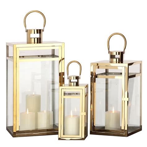 Urban Designs Brass Polished Lantern Pillar Candle Holder Set Of 3 Ebay