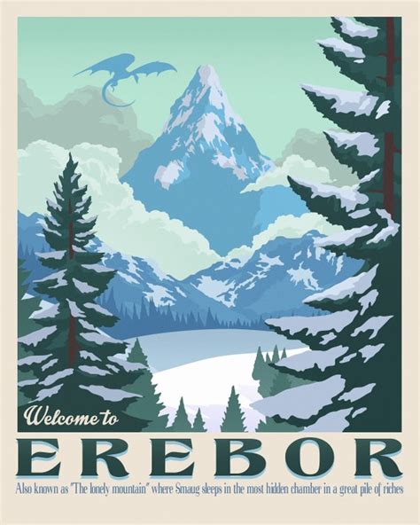 Erebor Wall Art The Lonely Mountain The Hobbit Smaug Dragon Bilbo