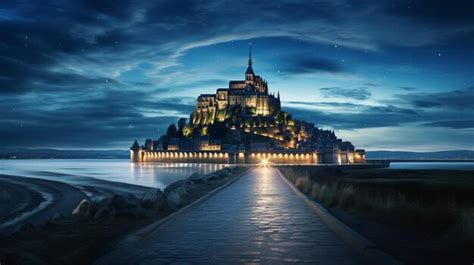 Premium AI Image | Night view of Mont SaintMichel