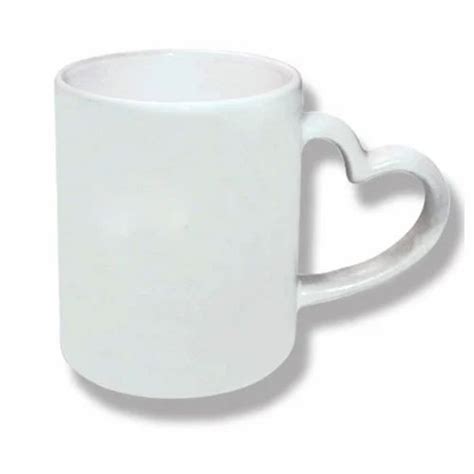 White Ceramic Heart Handle Sublimation Mug For Gifting Capacity 350