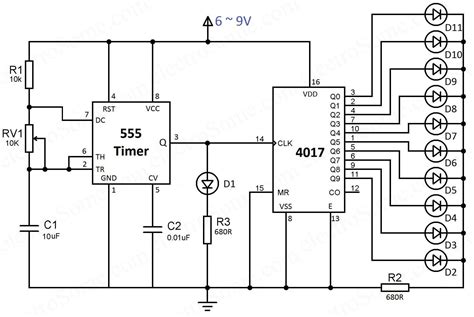 Led Chaser Circuit Diagram Using 4017 And 555