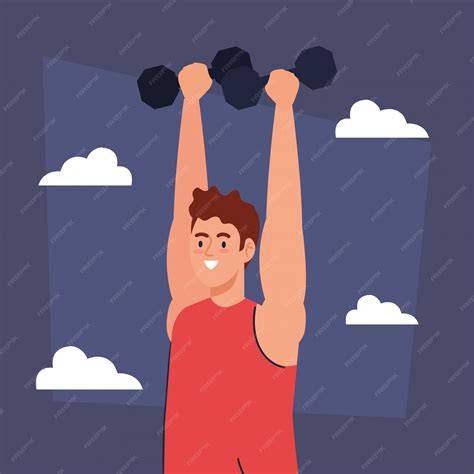 Premium Vector Man Doing Exercises With Dumbbells Outdoor Sport