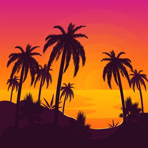 Palm Tree Beach Sunset Drawing