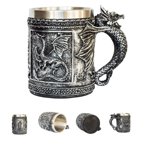 Grey Dragon Mug For Men in Stainless Steel and Resin