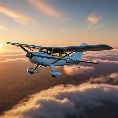 Premium Photo Cessna 172 Aircraft Flying Towards A Beautiful Sunrise