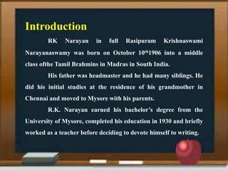 Short biography of r. k. narayan. | PPT