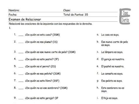 Spanish Possessive Pronouns Chart