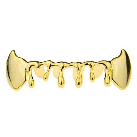 Best Grillz 14k Gold Plated Drip Fang Grillz Dripping Bottom Vampire Teeth Fangs Grill Hip Hop