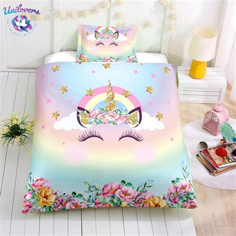 Personalized Custom Rainbow Bling Bling Unicorn Lash Bedding Set Unilovers