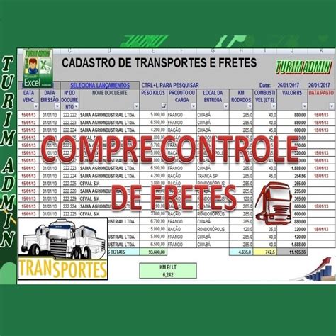 PLANILHA DE CONTROLE E CADASTRO DE FRETES R 50 00 TURIM ADMIN