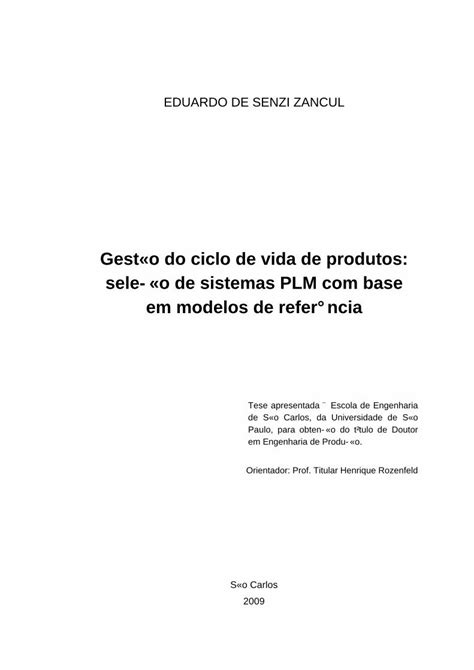 Pdf Gest O Do Ciclo De Vida De Produtos Sele O De Sistemas