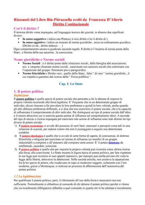 Riassunto Diritto Costituzionale Di Bin Pietruzzella Riassunti Del