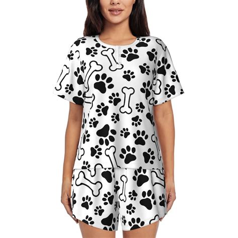 Paw Print Dog Pattern Womens Pajamas Setshort Sleeved Pajama 2 Piece