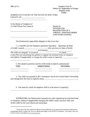 Fillable Online Nycourts Drl C Adoption Form Petition For