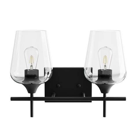 Merra 2 Light Matt Black Vanity Light Bathroom With Clear Glass Shades