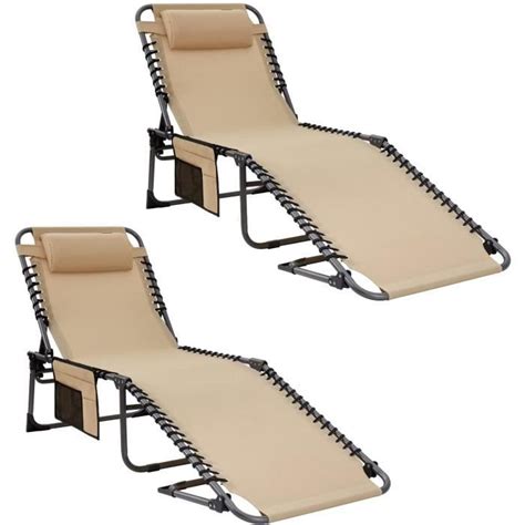 Lot De 2 Bains De Soleil Pliants Lit De Camping Pliant Chaise Longue