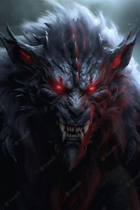 Premium Photo | A werewolf with red eyes and red eyes.