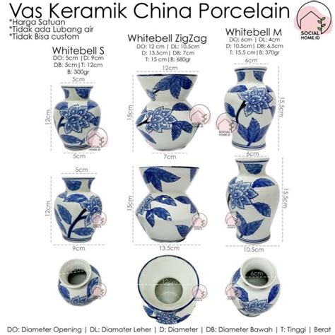 Promo Vas Bunga Keramik Porcelain China Putih Gourd Peonies