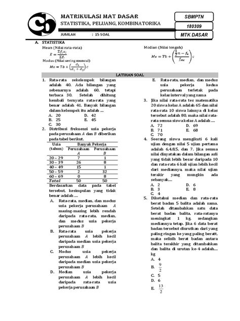 Sbmptn Materi Statistika Peluang Kombinatorika Pdf