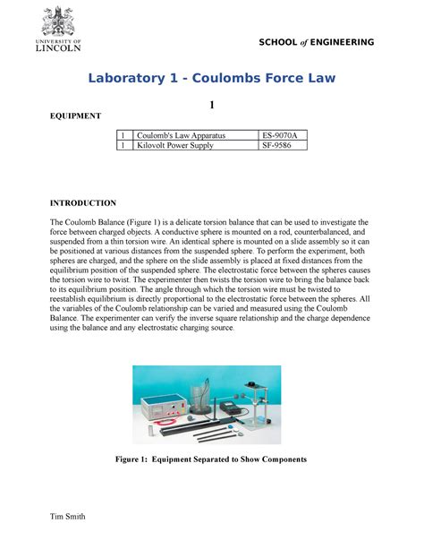 Laboratory 1 Coulombs Law School Of Engineering Laboratory 1