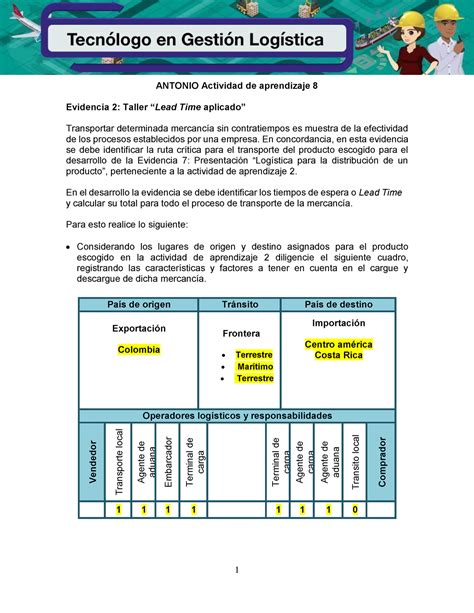 Evidencia Taller Lead Time Aplicado Tecnologo En Gestion