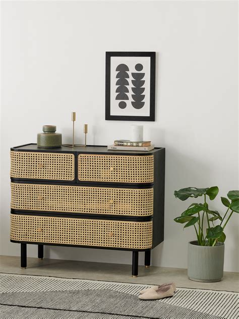 Buy Ankhara Chest Of Drawers In Black Stain Oak And Rattan From The Made Online Shop